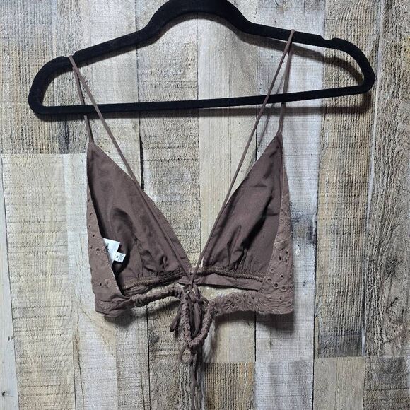 Moon To Sky Brown Eyelet Bralette Crop Top - Picture 2 of 3
